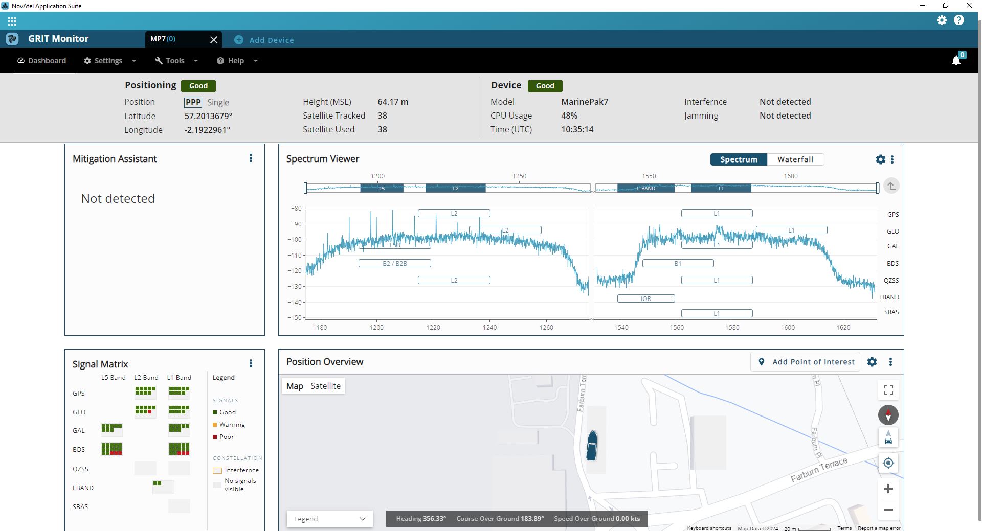 NovAtel Application Suite provides an all-in-one integrated software suite for streamlined monitoring of interference, receiver status, and constellation and frequency health.