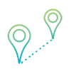 Two location icons with dotted line connecting them