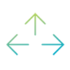 Three arrows pointing left, up and right