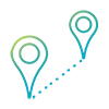 Icon of two locations connected by dotted line