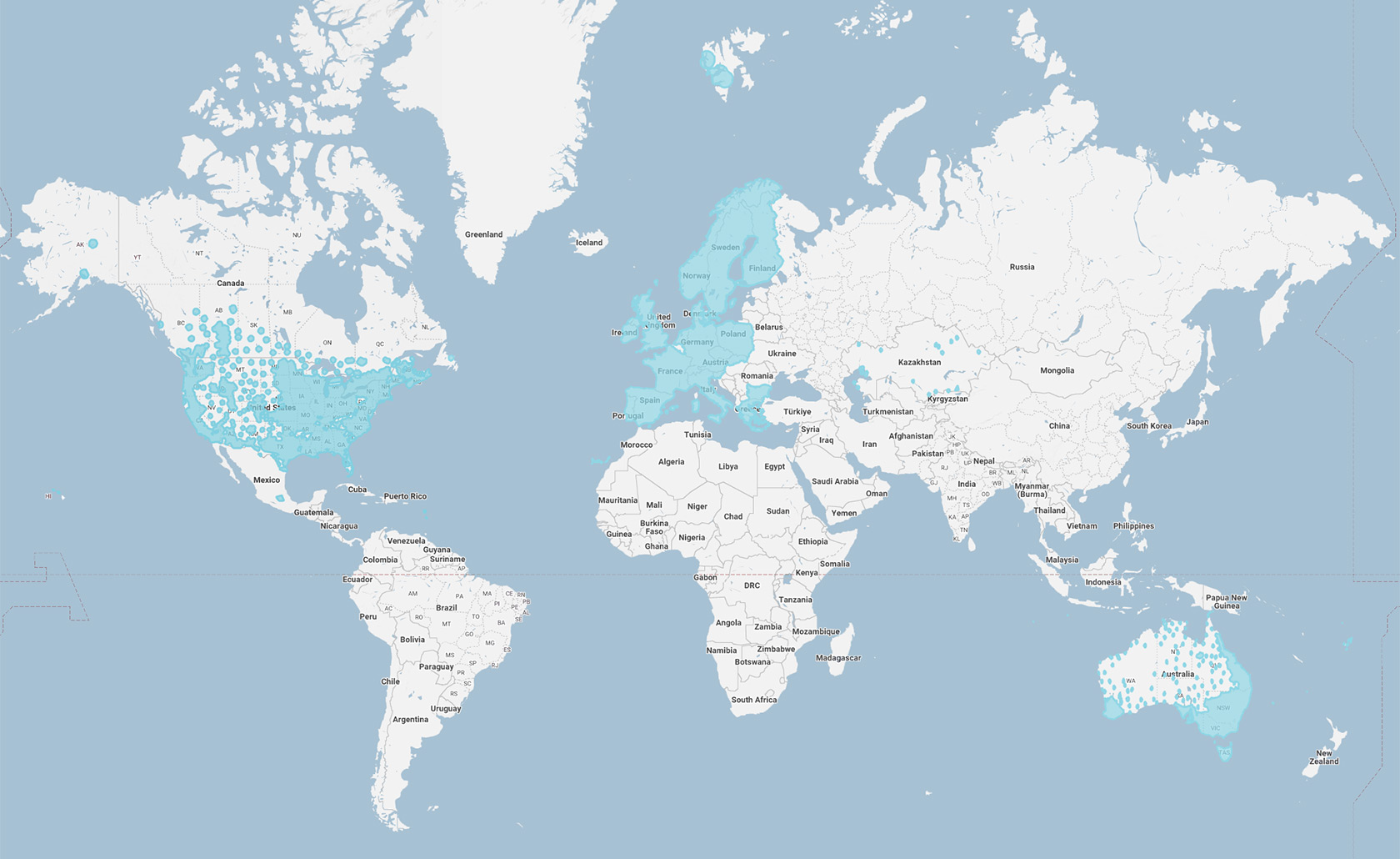 Coverage map for HxGN SmartNet+ correction services