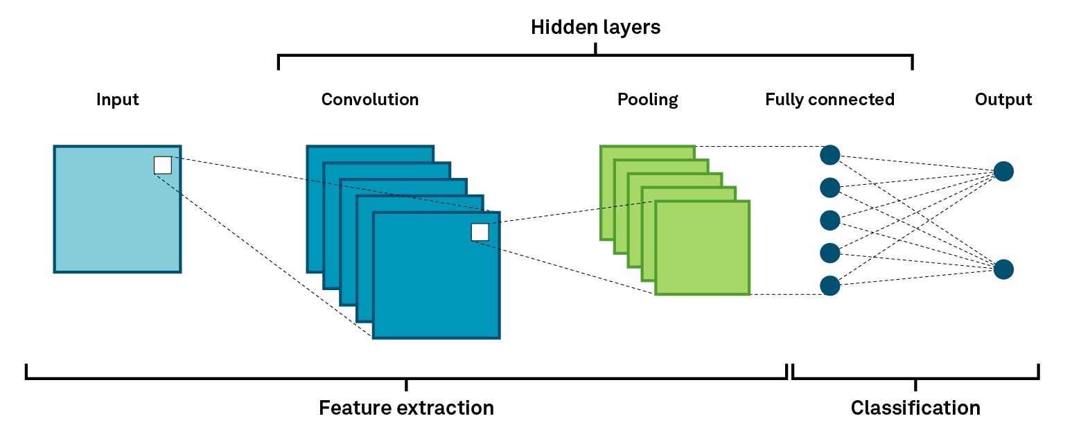 Figure showing an example architecture of a convolutional neural network.